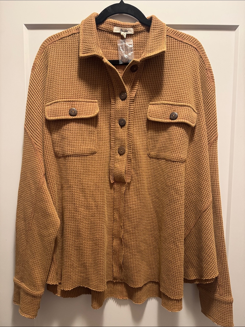 🆕 Blue Velvet Oversized Camel Waffle-Knit 1/2 Button-Front Shirt Jacket S NWT!🔥🔥